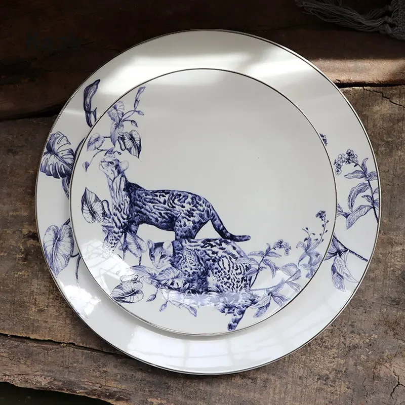 

Nordic Jungle Style Ceramic Plate Light Luxury Western Style Steak Dinner Plates Dessert Dishes Soup Bowl Home Kitchen Tableware