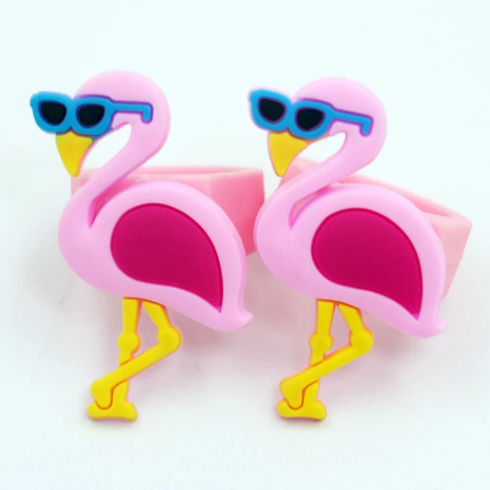 6pcs Silicone Children Rings Adorable Flamingo Shape Rings Decorative Jewelry Birthday Party Favors Gifts for Kids