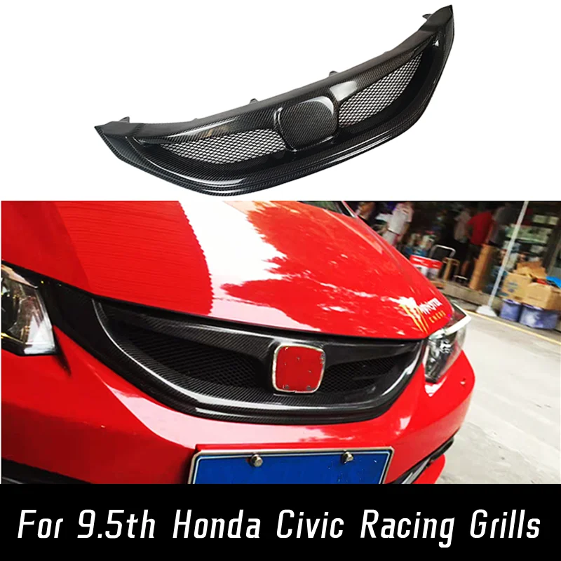 

For 2014-2015 9.5th Honda Civic Racing Grills Accessories FD2 Real Carbon Fiber Car Front Bumper Lower Mesh Grill Grille Cover