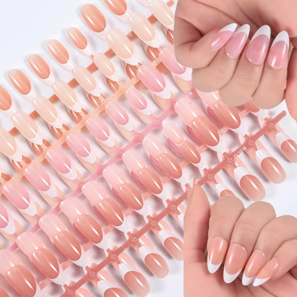 150Pcs Nude Pink Press on Nails French Almond False Nail Patch Wearable Full Cover Simple Pure Color False Nails Tip Woman Girls