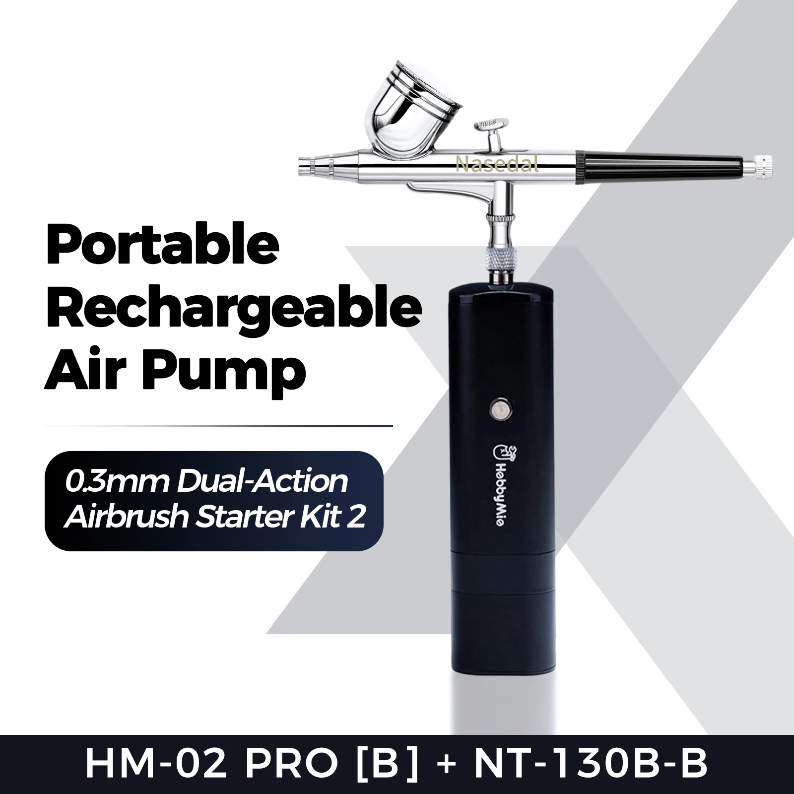 HobbyMio HM-02PRO Oplaadbare Luchtcompressor Airbrush Set met Automatische Stop, Draagbare Pomp voor Gundam Modelbouw, Nagelkunst en Taartdecoratie