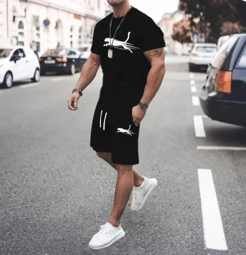 Conjunto de camiseta de manga corta y pantalones cortos deportivos para hombre, ropa deportiva informal, moda de verano, 2024