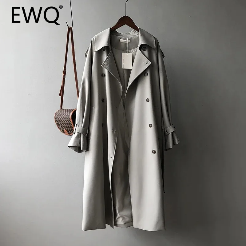 

EWQ Fashion Belt Long Windbreaker Women Versatile Lapel Collar Loose Casual Double Breast Coat Clothing 2024 Autumn New 27X725