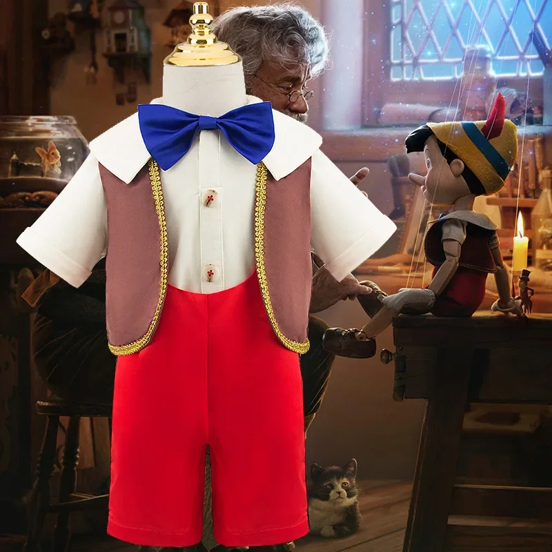 HN8 สินค้าใหม่ Pinocchio Boy Overalls สามชิ้นชุดคอสเพลย์ชุดเล็กชุด Costumes8...Gf