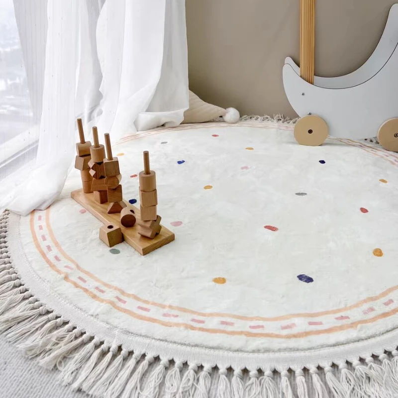 Round Tassel Carpet Children\'s Room Cute Soft Floor Mat Large Area Living Room Bedroom IG Decoration Polka Dots Rug Ковер 러그