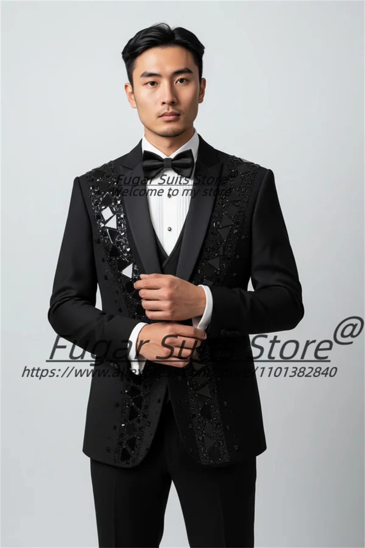 Luxurious Black Crystal Diamond Prom Blazers Customized Graduation Ceremony Red Carpet Walk Show 3Pieces Sets trajes para hombre