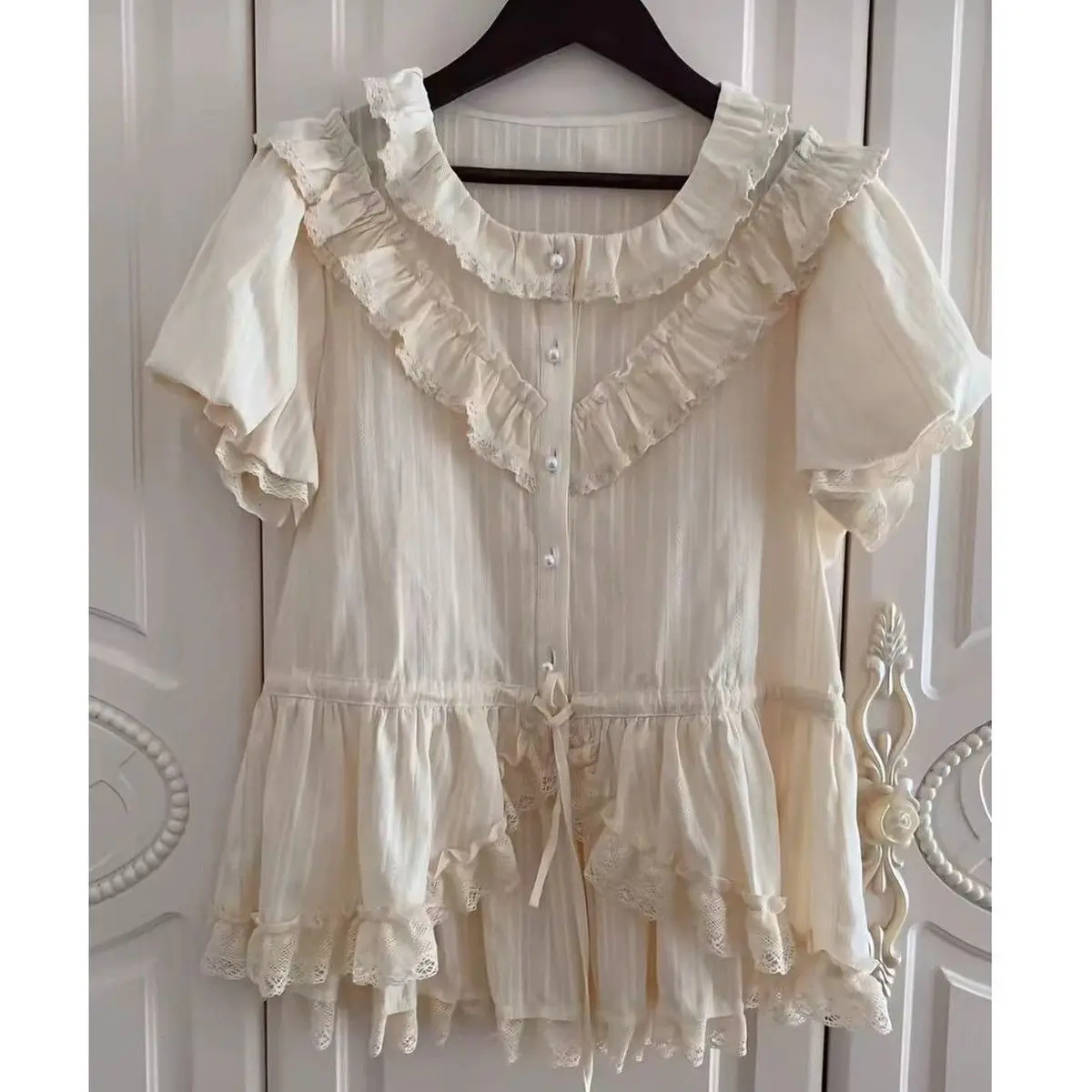 

Onalippa French Style 2026 Summer New Niche Design Sense Bubble Lolita Short Sleeve Shirt Doll Sweet Cute Top Women