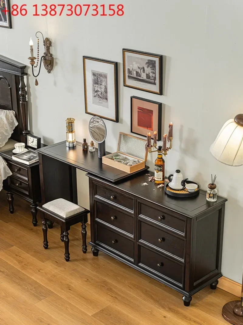 American retro all-in-one retractable bedroom, L-shaped corner dresser at the end of the bed