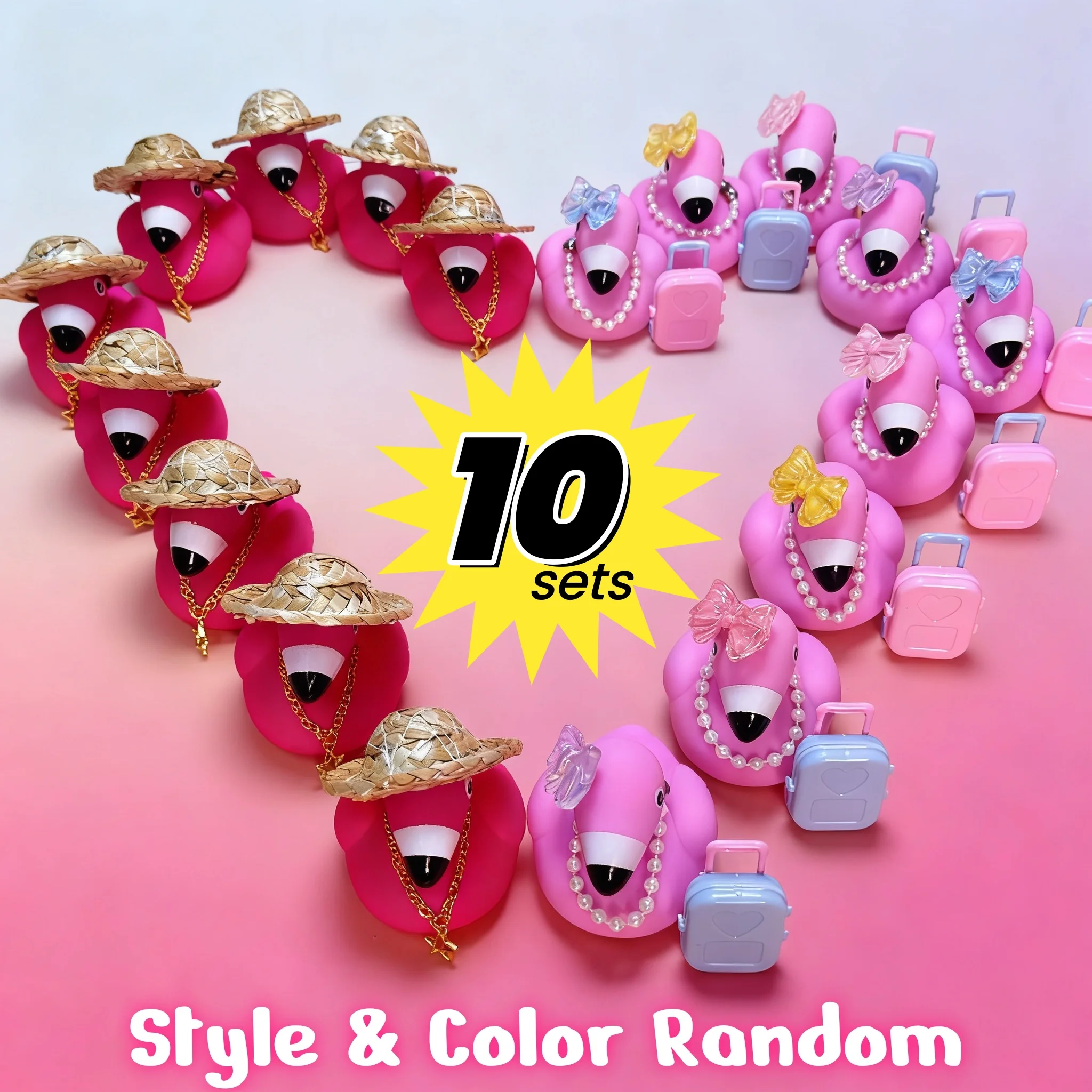 

10 Sets Flamingo Car Decorations, Vacation Flamingo Duck with Straw Hats, Suitcases, and Necklaces for Dashboard Ornaments
