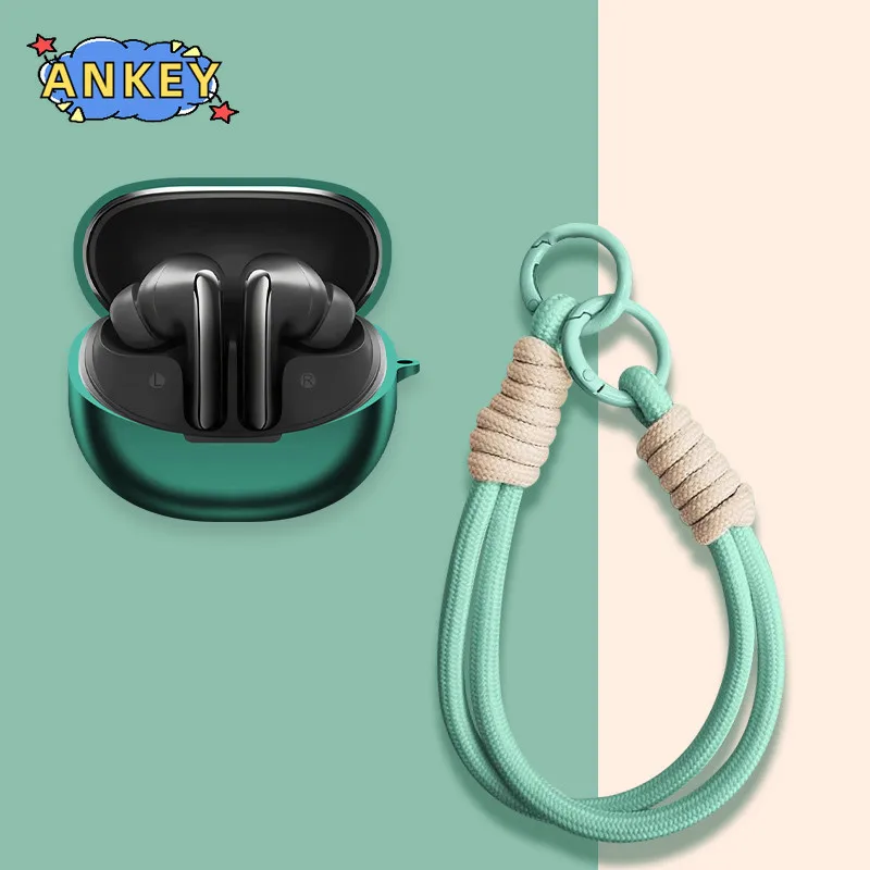 Чехол для QCY MeloBuds N60, мягкий силиконовый защитный портативный ударопрочный корпус с карабином и ремешком