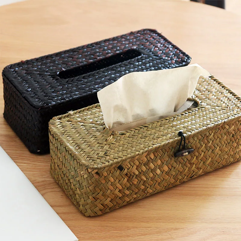 Stroh Tissue Box Handarbeit Gewebt Rattan Serviette Halter Box Rolle Papier Fach Auto Wohnzimmer Lagerung Box Home Decor WF