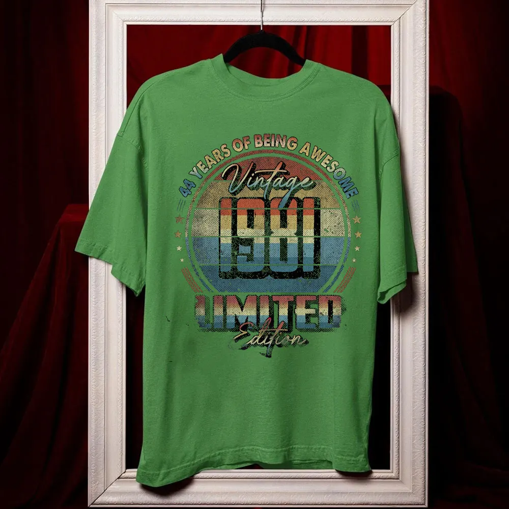 44년간 멋진 빈티지 44번째 생일 셔츠 빈티지 1981 셔츠 여름 코튼 티셔츠 그래픽 티셔츠 캐주얼 스타일