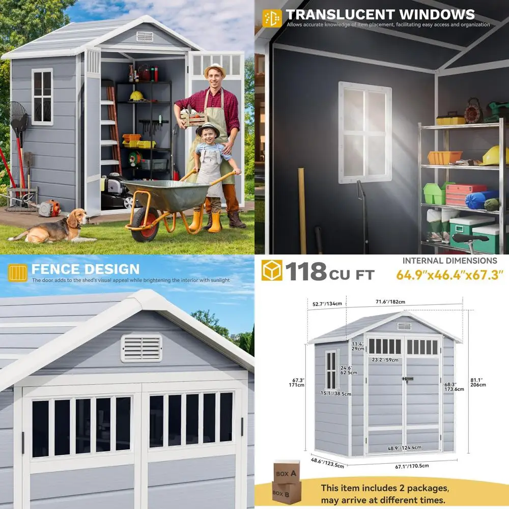

Gray 6x4.4ft Outdoor Storage Shed with Enclosed Style, Side Windows, Lockable Door & Vents