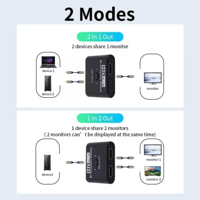 4K 60Hz HD-Compatible Switch Splitter Bi-Direction 1x2/2x1 HDMI-compatible Switcher 2 in1 Out for PS4 TV Box Switcher Adapter