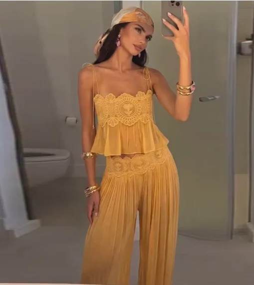 Women Floral Lace Sheer Layers Skirt Set Suspenders Ruffle Top High Waist Maxi Skirts 2026 Summer Beach Vacation Female Outfits 
