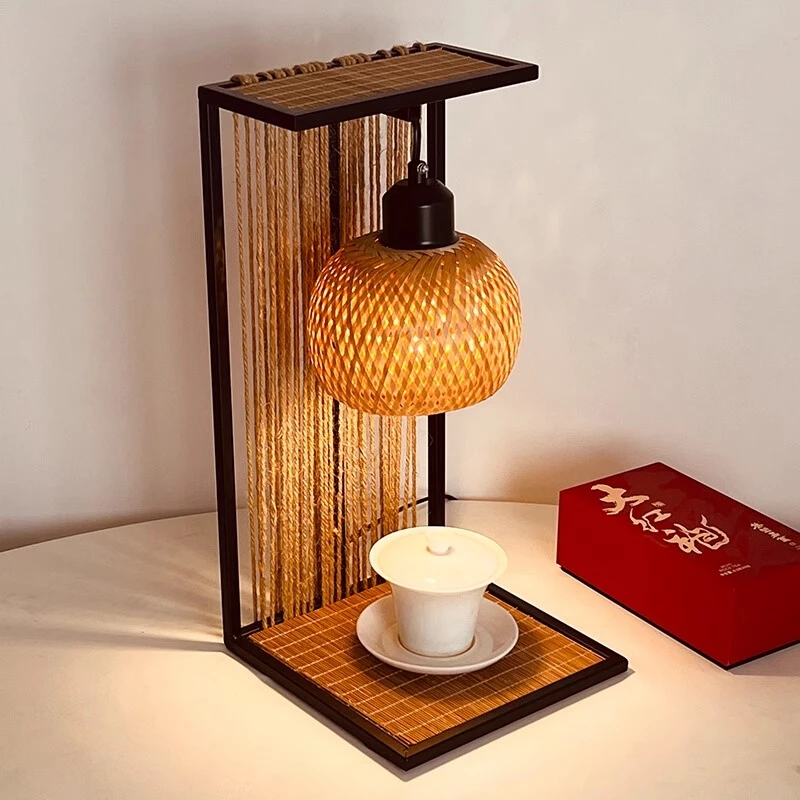 

Zen bamboo woven lamp creative night lamp chandelier bamboo art lampshade table lamp retro tea space decoration bedside