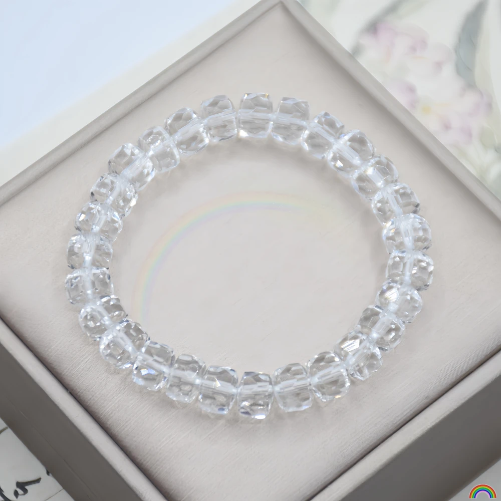 

Natural white crystal faceted bracelet beads with diamond-cut facets, fashionable and refreshing, single-loop bracelet, Rwbuy