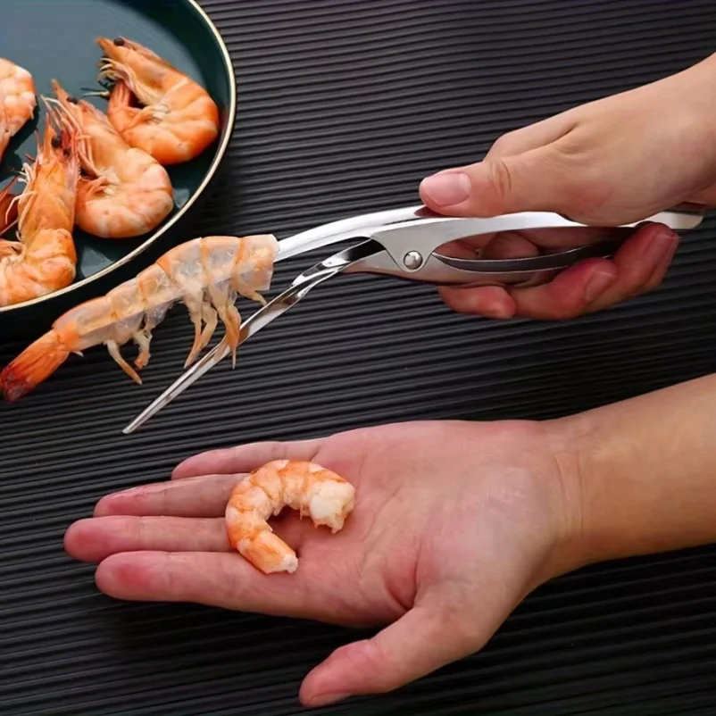 

Stainless Steel Shrimp Deveiner - Ergonomic Fishbone Design, Easily Removes Shells, Small Kitchen Tool for Seafood Preparation