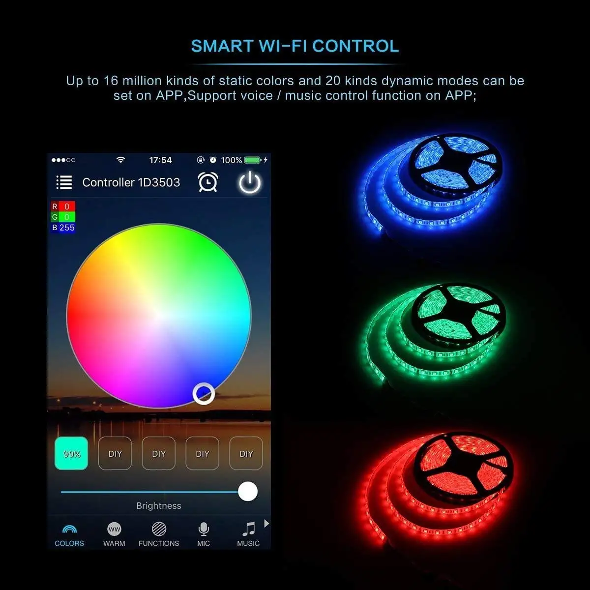 Smart RGB WiFi LED Controller 4-Pin Output Compatible with Alexa/Google Home Assistant/IFTTT Android/iOS  (2-Port)