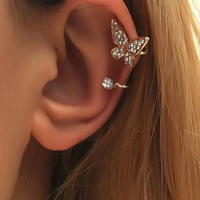 1 PC Chic Silver/Gold Color Butterfly Rhinestone Ear Clip Earrings Women Girl Personality Fashion Classic Romantic Ear Jewelry