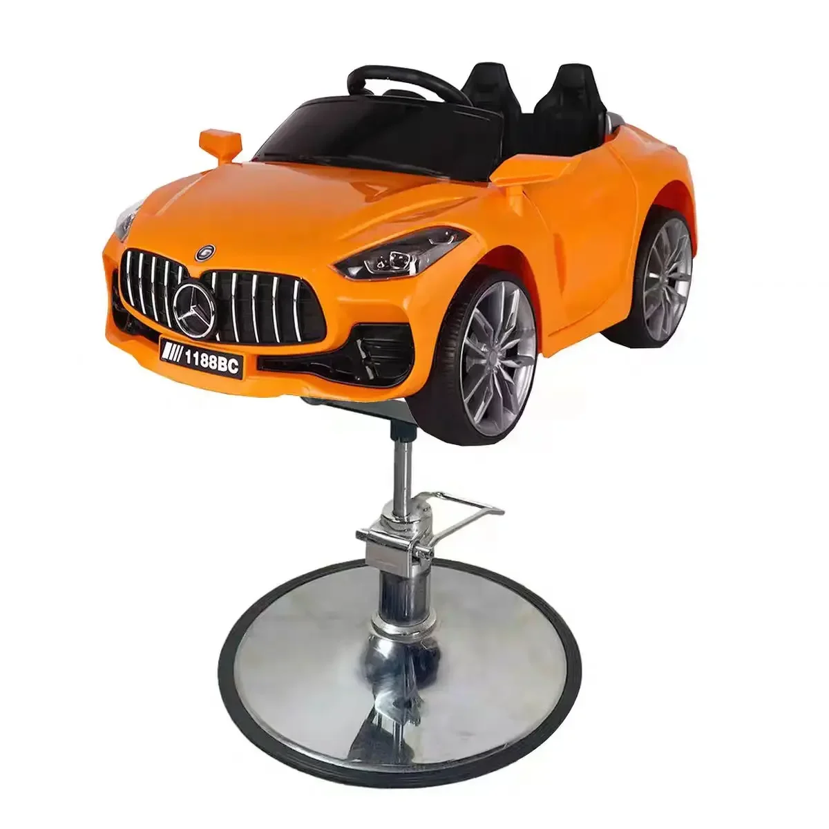 Kursi Pangkas Rambut Anak Model Kartun Roda Hitam, Furnitur Salon, Bahan Logam Stainless Steel untuk Bayi dan Anak-Anak