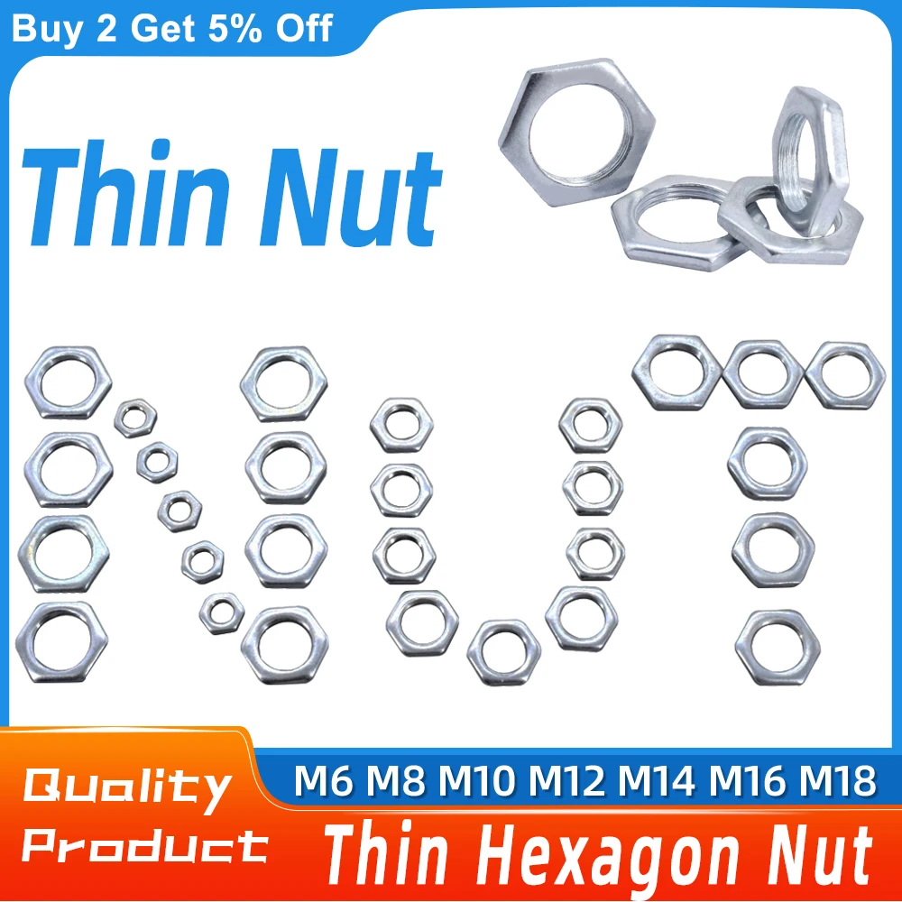 M6 M8 M10 M12 M14 M16 M18 Zeshoek Dunne Moer Fijne Tand Ultradunne Noten Gegalvaniseerd Ijzer Kleine Hexagonale Platte Dunne Jam Moer