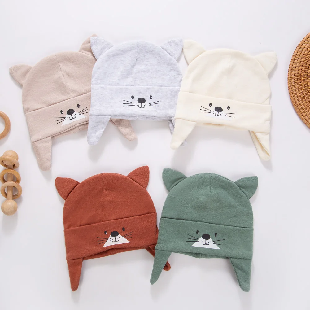 Cotton Baby Boys Girls Turban Hats for 0-2 Years Old Newborn Infant Super Soft Beanies Cute Cat Style Bonnets Kids Headwraps