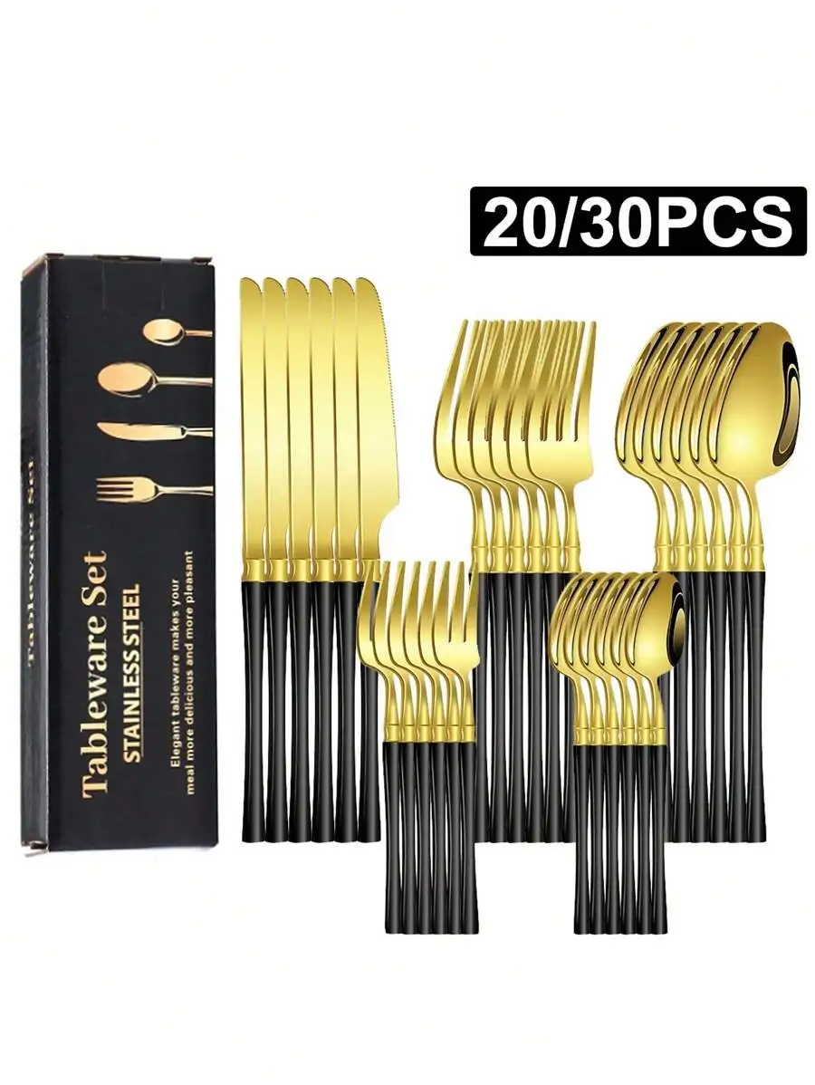 

20/30pcs Stainless Steel Flatware Set, Waist Design Knife Fork Spoon Dessert Spoon, Gift Box Packaging, Suitable For Home, Kitchen, Hotel, Wedding And Holiday Gifts