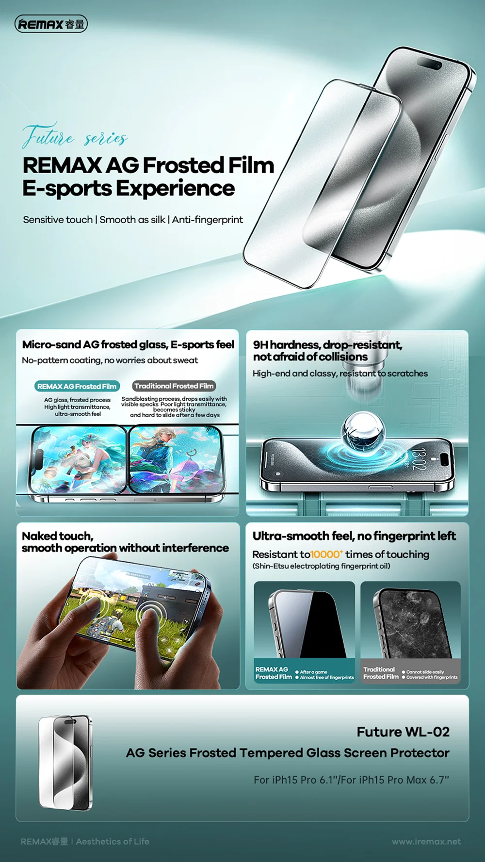 REMAX AG Frosted Tempered Glass Displayschutzfolie für iPhone 17 17Air 17Pro 17ProMax für iPhone 15/16 Serie 16Pro/16ProMax WL-02 – Detail 1