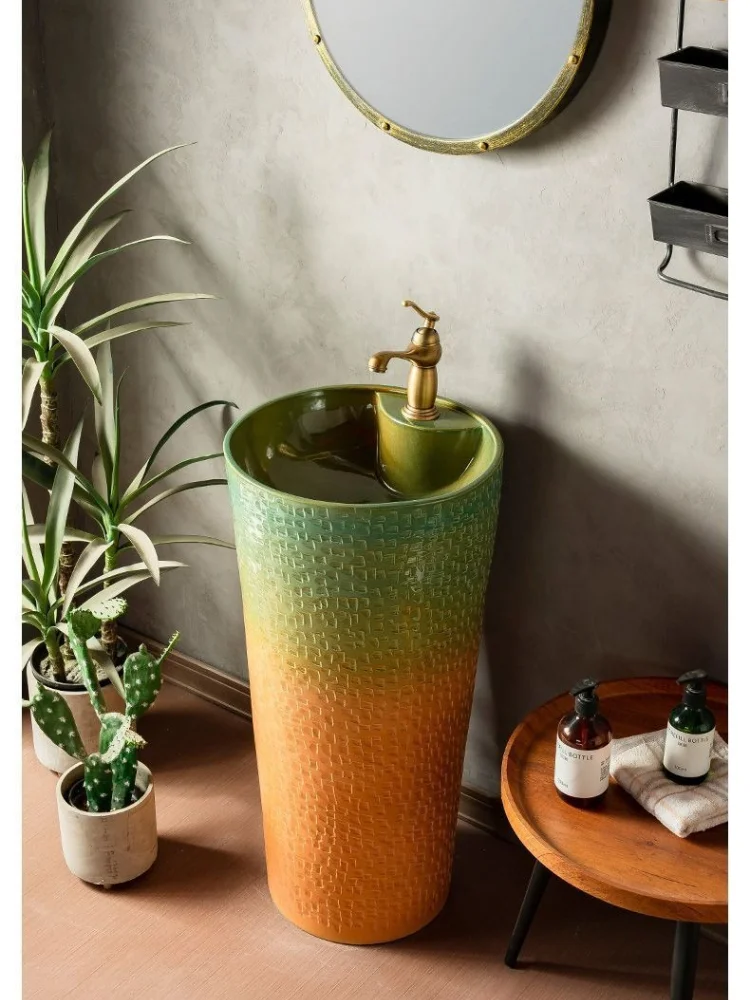 Gekleurde kolomwastafel Buitenwas Binnenplaats Villawastafel Tuin Balkon Badkamer Kolomwastafel