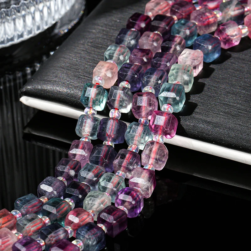 High Quality Natural Multicolor Fluorite Faceted Square Beads Loose Spacer For Jewelry Making Diy Necklace Bracelet Accessory