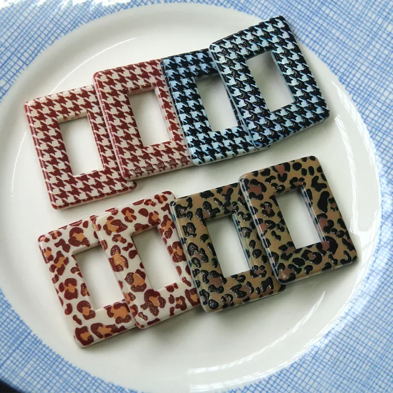 5pcs geometric rectangular printed checkered leopard hollow frame diy acrylic accessories Earrings hair accessories