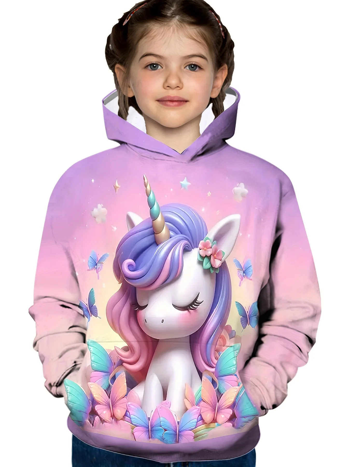 

Girls' Fashion Hoodie Cute Cartoon Unicorn Print Spring Top Outwear Long Sleeve Cool Sweatshirts Boys Casual Hooded Girl Clothes