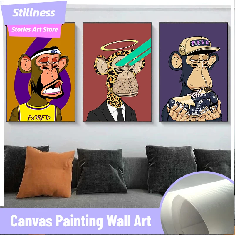 Modern Wall Art Animals Funny Monkey Posters Fashion Bored APE Canvas Painting Pictures for Club Home Boys Room Decor Mural