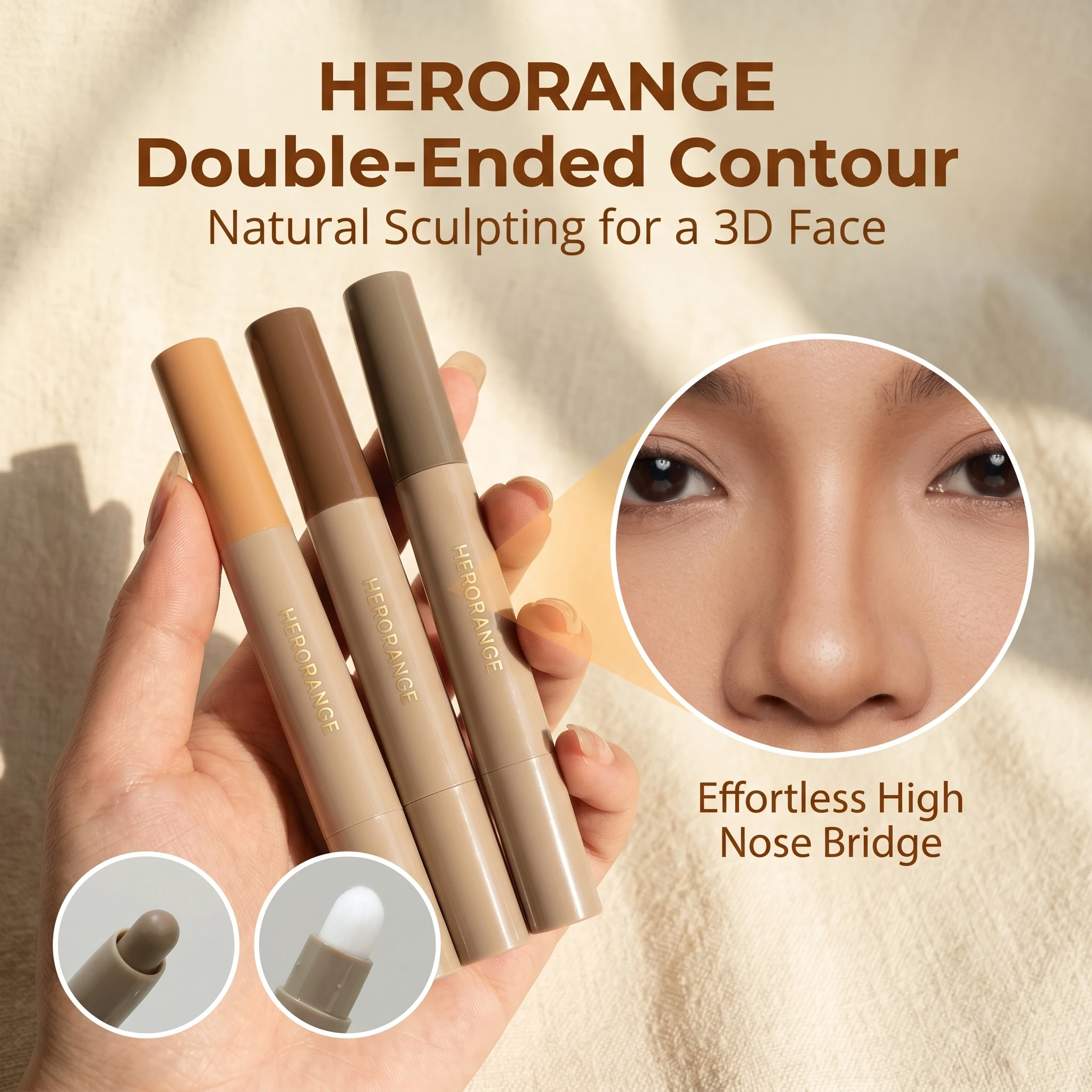 Herorange Single Color Contour Pen Built-In Brush Smooth Texture 3D Facial Look Nose Shadow Beginner Friendly
