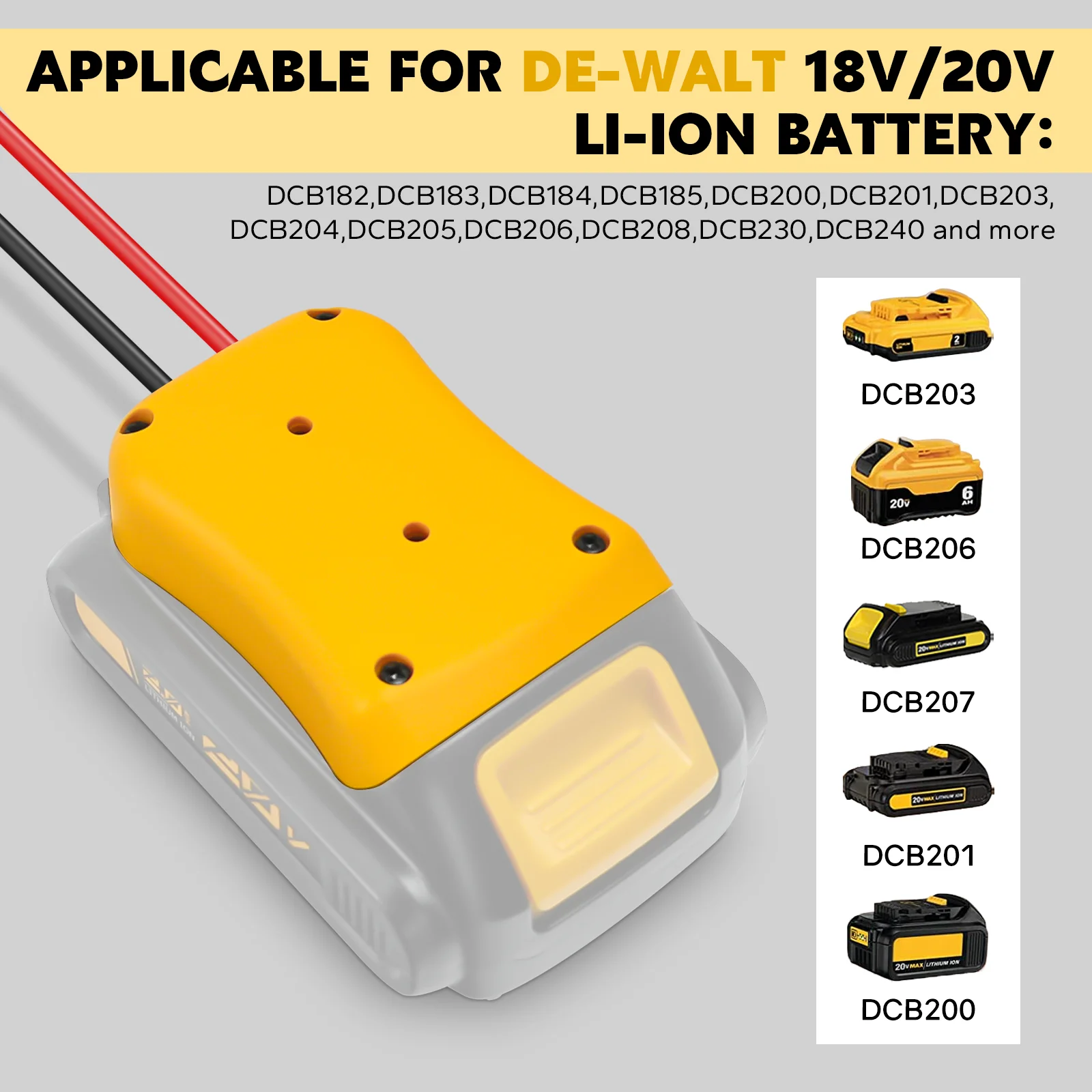 ​Power Wheels Adapter for Dewalt 20V Battery Adapter Battery Converter Kit with Fuse & Switch & Wire Terminals & 12 AWG Wire