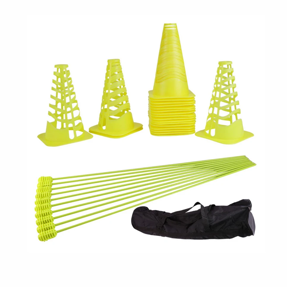 

Easy Assembly Soccer Goal Set with Windproof Sign Bucket Pole Multi-Purpose Agility Training Equipment for Soccer Practice