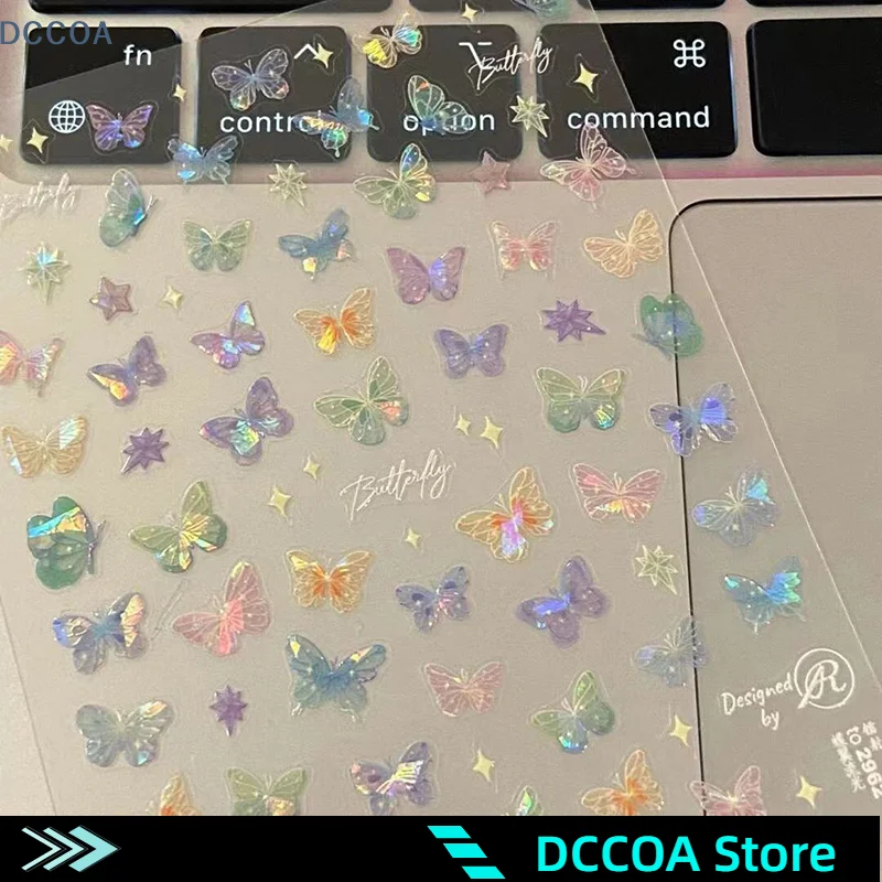 Colorful Butterfly Fairy Stickers Delicate Butterfly Wing Streamer Laser Stickers Advanced Embossed Art Stickers