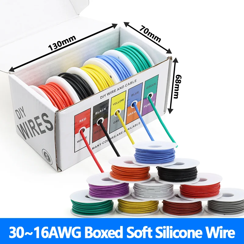 Silicone Wire Kit 5 Colors Boxed 30 28 26 24 22 20 18 16 AWG Heat Resistant Flexible Stranded Tinned Copper Electrical Cable