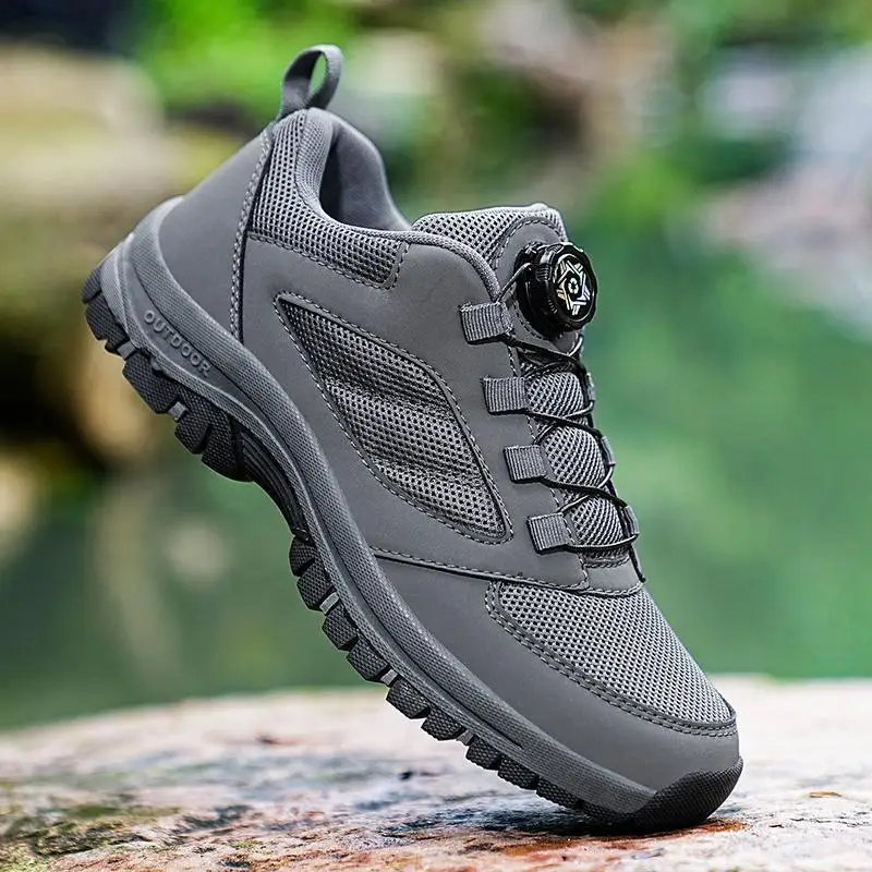 2025Male Sneakers Stylish Rotating Buckle Hiking Boots Solid Color Comfortable Non-slip Sporty Shoes Plus Size Men Shoes Leather