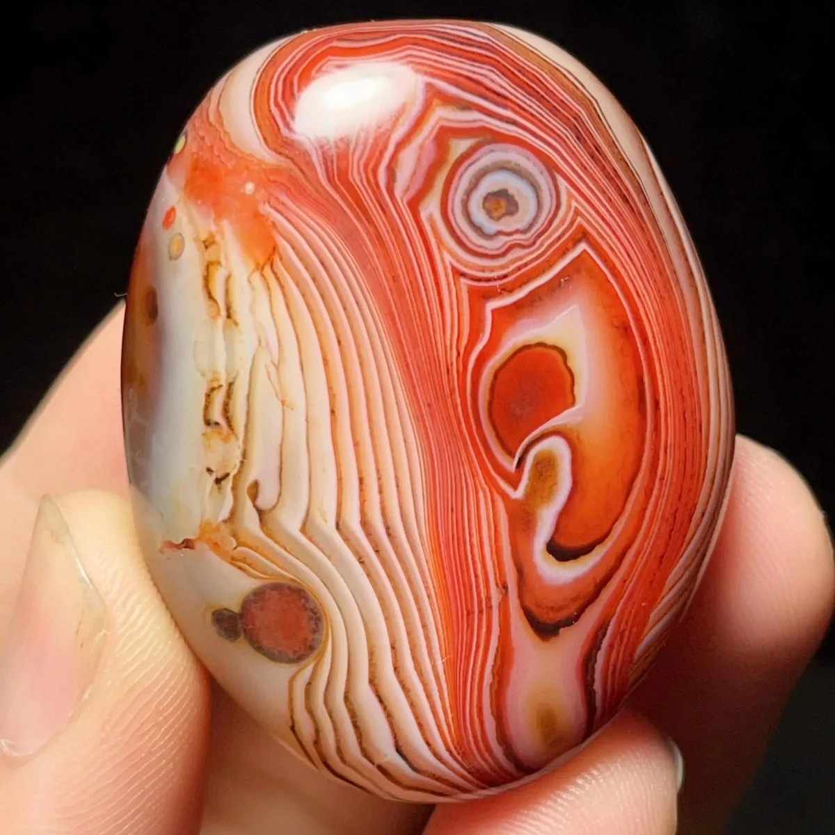 4PC Authentic Stone Banded Agate Palm Stone, Tumbled Polished, Vibrant Color, Jewelry Making, Natural Stone, Crystal Collection
