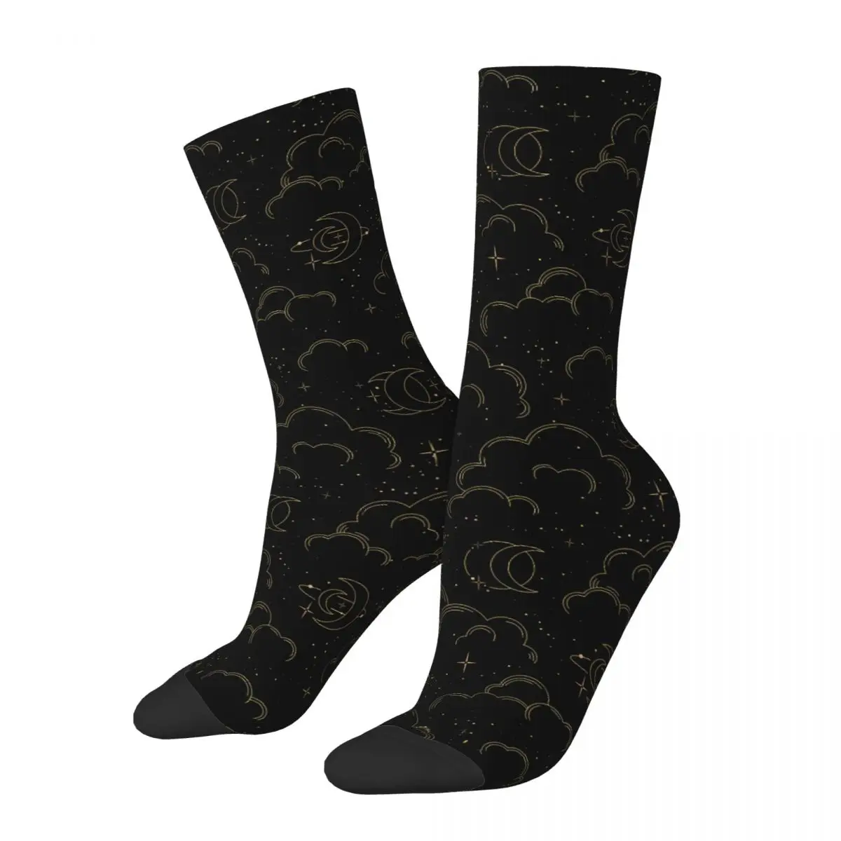 With Clouds Moons Stars Gold Socks Male Mens Women Spring Stockings Hip Hop