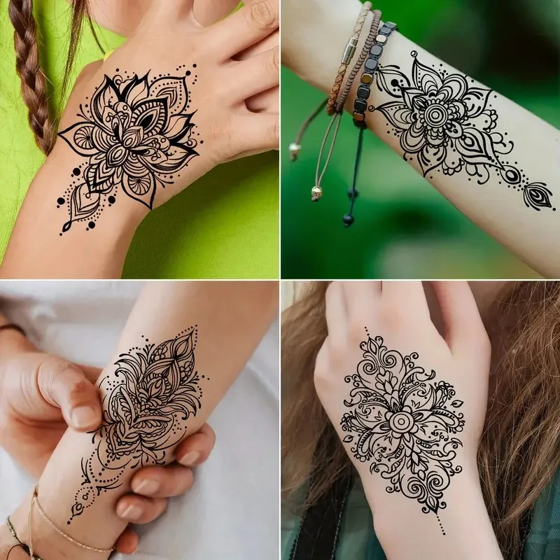 

30pcs/set Lace Temporary Tattoos for Women Girls Black Lotus Tribal Jewelry Fake Tattoo Stickers Hands Wrist Arm Neck Chest Tato