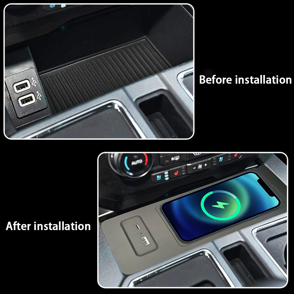 Car Wireless Mobile Phone Charger Center Console Storage QI 18W iPhone fast charge for Ford F-Series F-150 F150 Raptor P552 Lobo