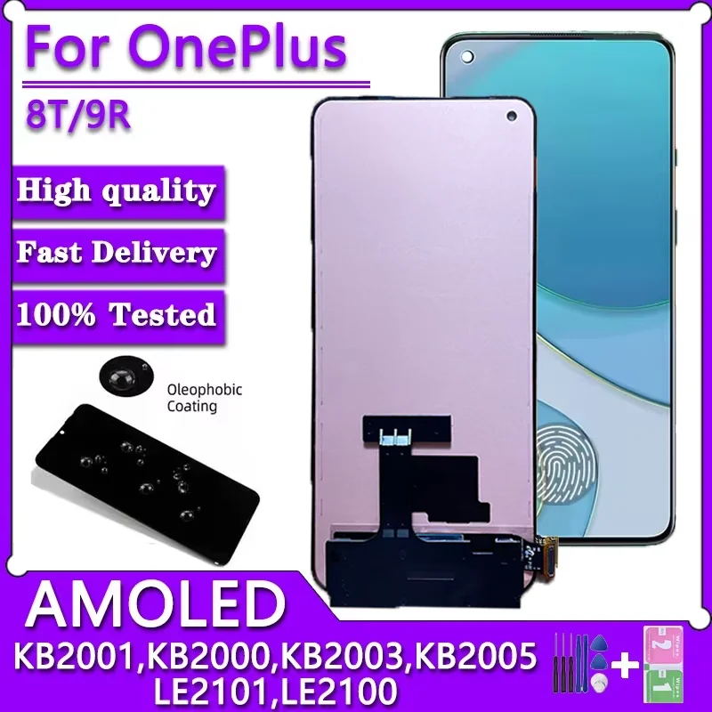Высококачественный 6,55-дюймовый новый для Oneplus 8T 9R KB2001 KB2000 ЖК-дисплей с сенсорным дигитайзером для 1 + 8T 1 + 9R LE2101 LE2100, замена дисплея