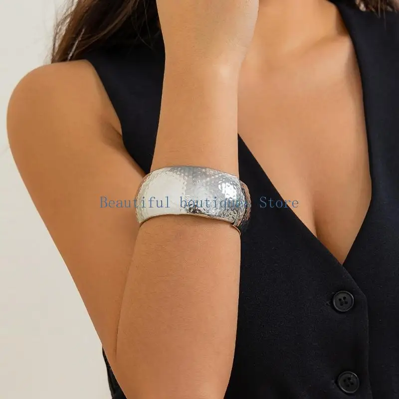 U4LF سوار عريض أنيق قابل للتعديل أساور للجنسين مجوهرات موضة مجوهرات معدنية نسيج معدني هدية للمرأة والرجل #1