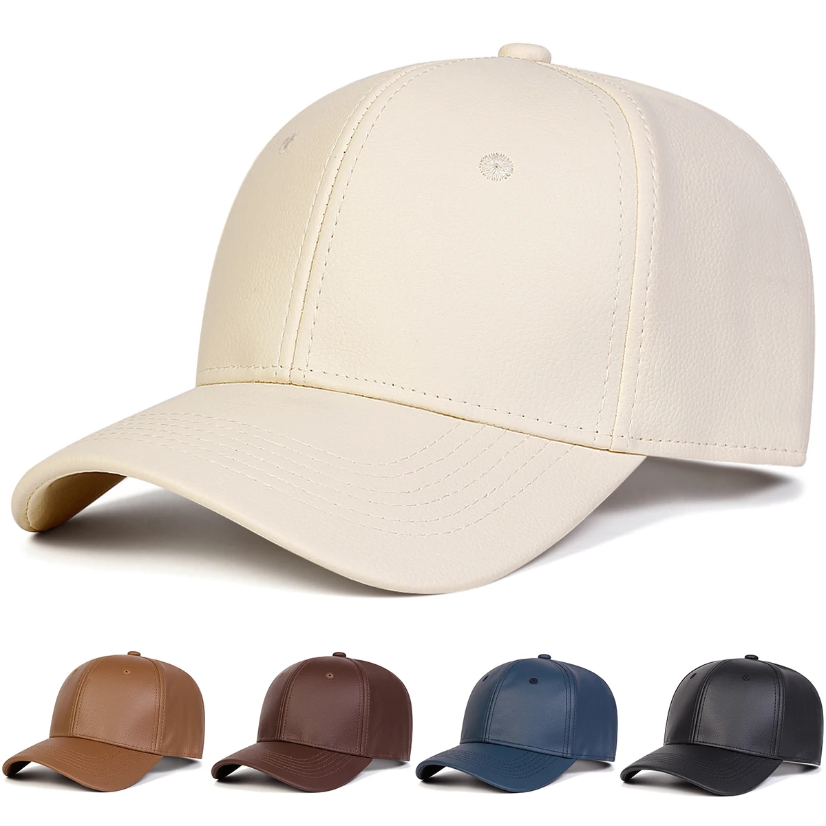 Unisex Solid Color PU Leather Baseball Caps Spring and Autumn Outdoor Adjustable Casual Hats Sunscreen Hat Sports Cap