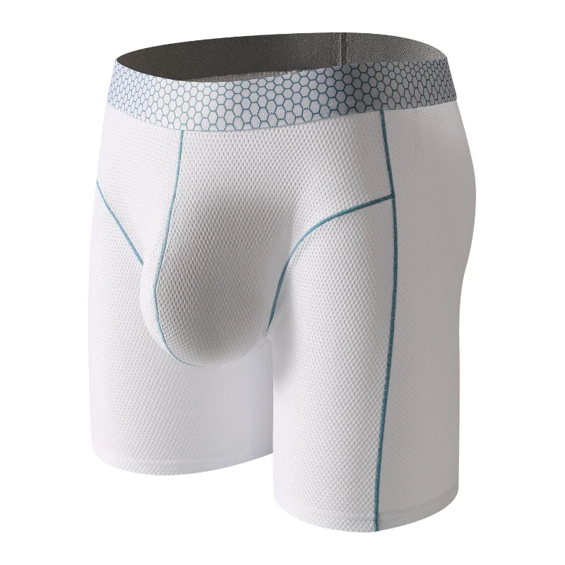 

Мужские плавки, нижнее белье, спортивные трусы из ледяного шелка для фитнеса, боксеры со средней талией, противоизносная сумка для ног, выпуклые трусы, мужские трусы