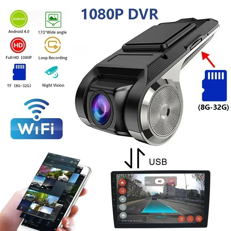 HD USB Wifi Car Dash DVR Record Front Camera Video 170° Auto Recorder for Android Radio Multimedia Player Surveillance New