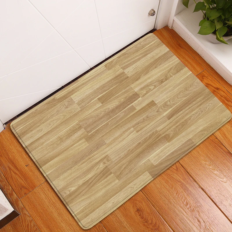 Retro Wood Plank Bathroom Mat Old Brown Striped Texture Geometric Non-Slip Rug Flannel Floor Decor Bath Kitchen Entrance Carpets